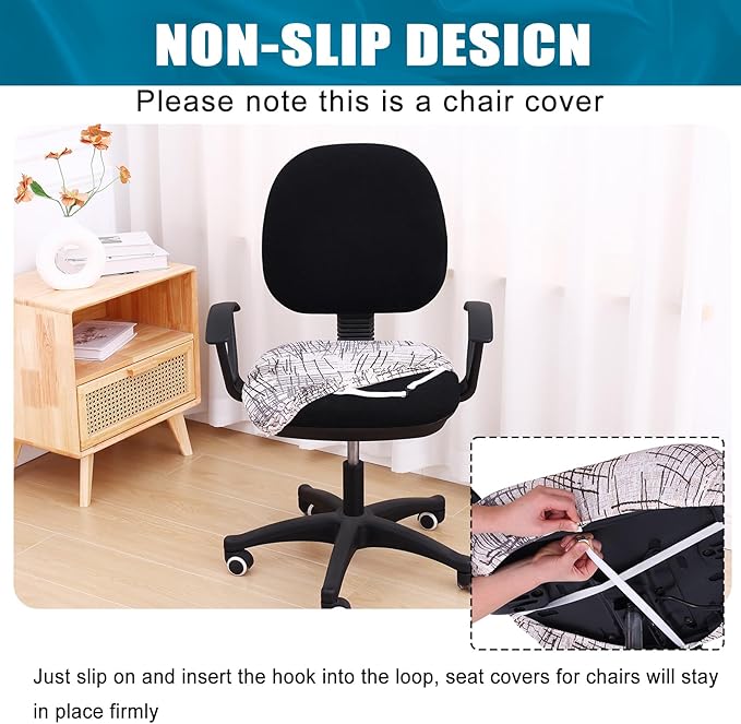 Smiry Printed Office Computer Chair Seat Covers, Stretch Fit Universal Desk Rotating Chair Cover Washable Removable Seat Cushion Protectors - Brown and White