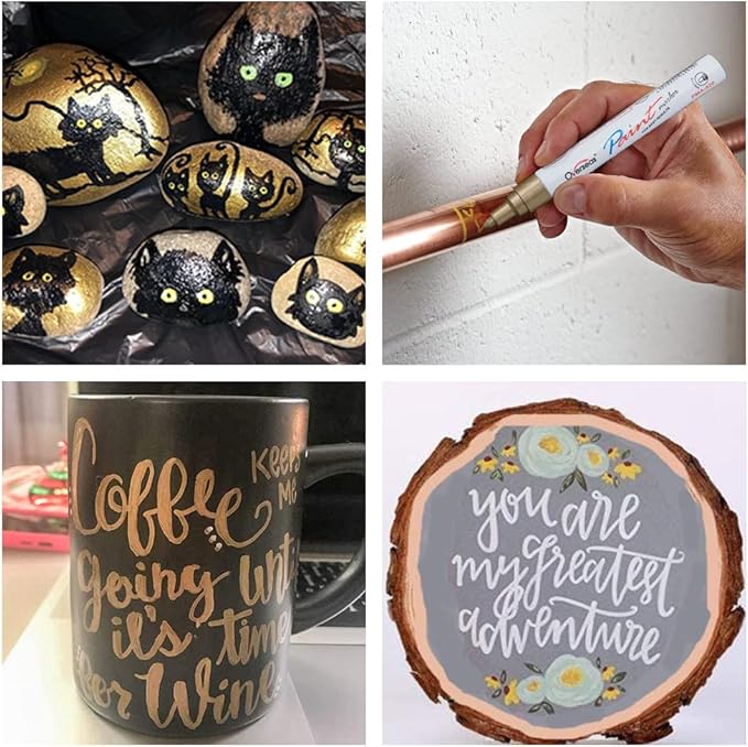 Overseas Permanent Paint Pens Yellow Markers - 2 Pack Single color Oil Based Paint Markers, Medium Tip, Quick Drying and Waterproof Marker Pen for Metal, Rock Painting, Wood, Plastic, Canvas, Mugs