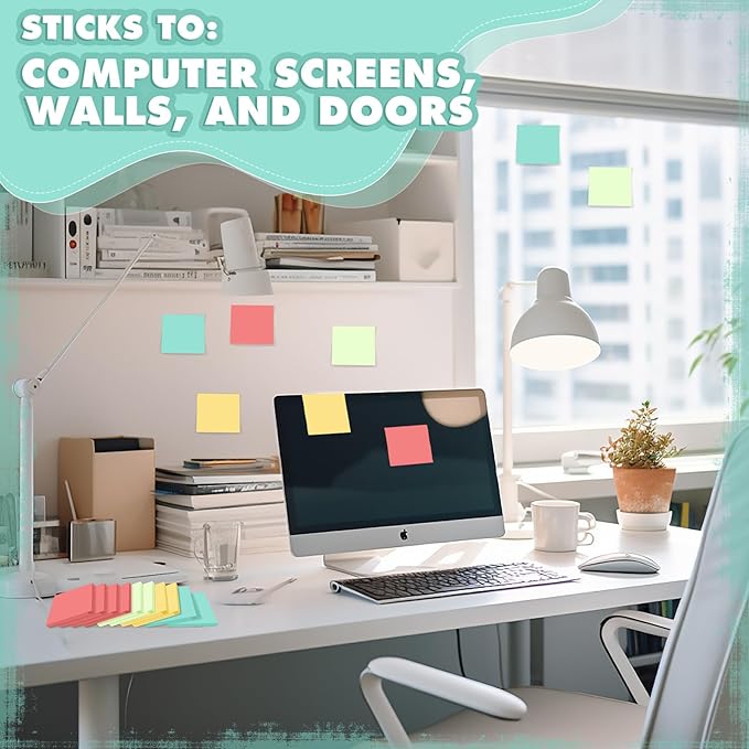 Fainne 24 Pack Sticky Notes Bulk Back to School Supplies Self Stick Note Pads Paper Memo for Office First Day of School Student Teacher Essentials (2 x 2 Inches,Bright Color)