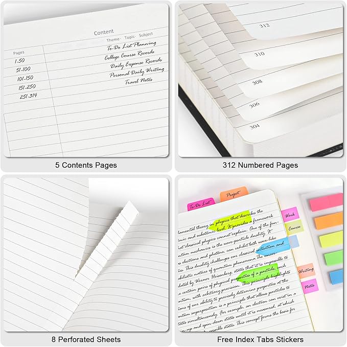 Lined Notebook Journal for Women Men, Large A4 College Ruled Notebook, 312 Numbered Pages Notebooks for Work, 100gsm Paper Daily Journal, Hardcover Vegan Leather Journals for Writing Office, Purple