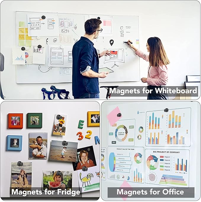 LOVIMAG 50Pcs Fridge Magnets, Black Refrigerator Magnets for Whiteboard, Strong Metal Magnets for Fridge, Whiteboard, Office, Classroom, Map, Kitchen,Magnetic Push Pins, Thumb Tacks Magnets