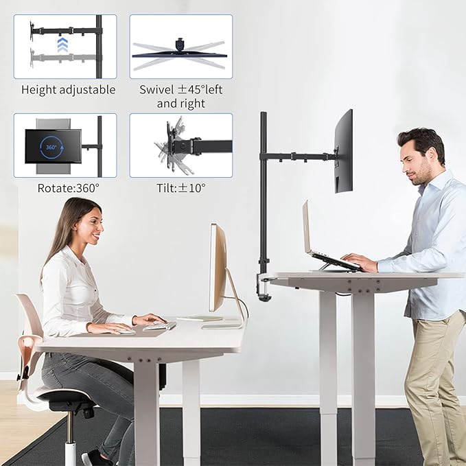 Pholiten Extra Tall Single Monitor Desk Mount Stand with 31.5inch Pole for 13 to 32 inch Screens,Fully Adjustable Monitor Arm Mount for Desk,Holds up to 22lbs