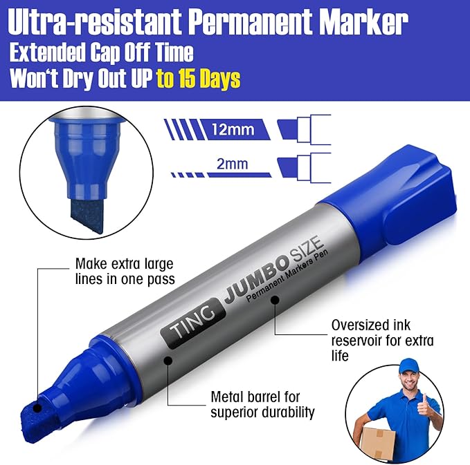 Fuutreo 32 Pcs Jumbo Permanent Markers Bulk Large Chisel Tip Permanent Markers Waterproof Jumbo Pens Quick Drying Office Teacher Supplies(Black, Green, Blue, Red)