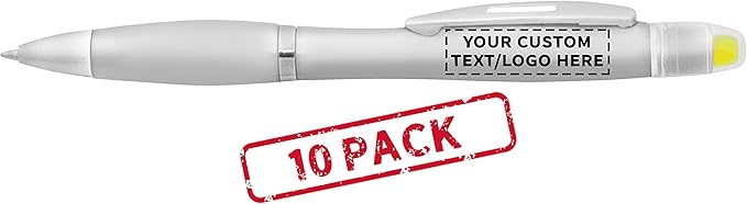 DISCOUNT PROMOS 10 Marathon Gel Highlighter Pens Pack - Customizable Text, Logo - Twist Mechanism, Ballpoint - Silver