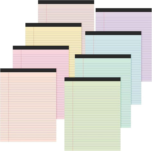 Fuutreo 8 Pcs 8.5'' x 11'' Colored Legal Pad Writing Pads Narrow Ruled 50 Sheets Per Notepad Perforated Writing Notepad Office Supplies for College Office Business (Macaron Color)