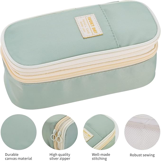Dugio Large Pencil Case for Girls Teens Kids Pencil Bag with Zipper Pencil Pouch Aesthetic Pencil Pen Case Organizer for School Green