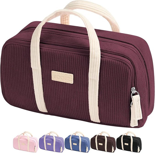 Sooez Large Pencil Case Pouch, Extra Big Pencil Bag with 5 Compartments, Pen Case Wide Opening, Soft Corduroy Pen Bag Organizer with Zipper, Cute Aesthetic School Supplies for Teen Girls, Red