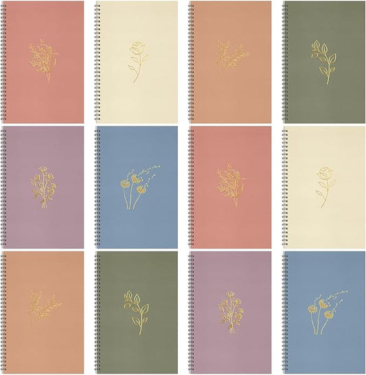 Fuutreo 12 Pcs Spiral Notebook for Work A5 8.3 x 5.7 Inch College Ruled Spiral Journal Notebook Kraft Cover Ruled Paper, 12 Color, 60 Sheets, 120 Pages for Office School(Hot Stamping)