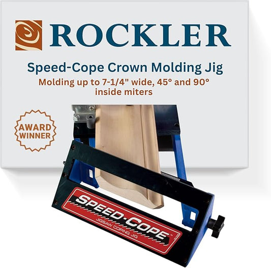 Rockler Speed-Cope Crown Molding Jig - Durable Crown Molding Tool w/Adjustable Handle - Perfect Power Tools for Tricky Cope Cut up to 7-1/4" Wide, 45° & 90° Inside Miters, Flat Miters, & More
