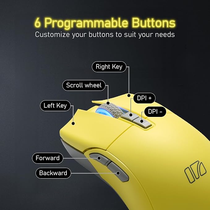 iRocks M31R Wireless Gaming Mouse, Triple Mode 2.4G/ Bluetooth/USB-C Detachable Cable Gaming Mouse, Kailh GM8.0 Switches, Advanced PixArt PAW3395 Optical Sensor, Up to 26,000 DPI - Lemon Yellow