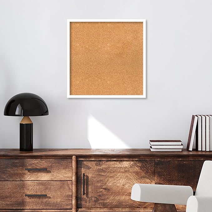 Amanti Art Natural Cork Board for Wall, 23x23 Vision Board with White Frame, Medium Corkboard Office Decor for Home Organization, Modern Corkboard Pinboard to Display Items for Home Organization in