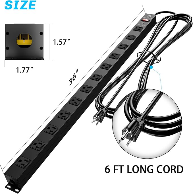 16 Outlet Surge Protector Metal Power Strip, 1800J Mountable Power Outlet, Heavy Duty Workshop Metal Power Strip for Commercial, Industrial, School and Home,15A 125V 1875W (6FT)
