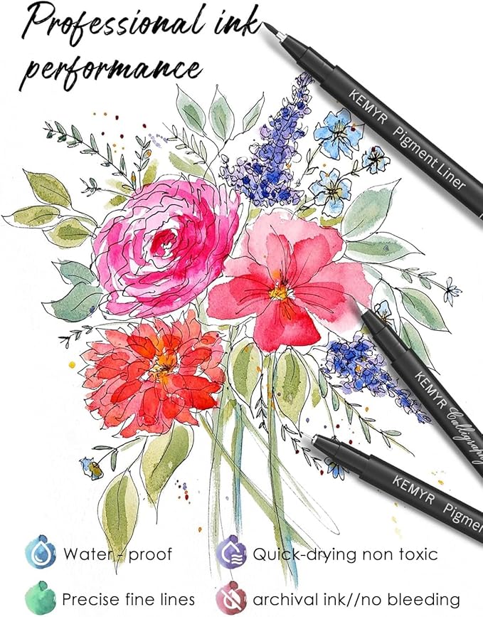 4 Micro Fine liner Drawing Art Pens Calligraphy Pens: L Size Black Art supplies Waterproof Archival Black Ink Markers For Artists,Use for Professional Watercolor,Sketching