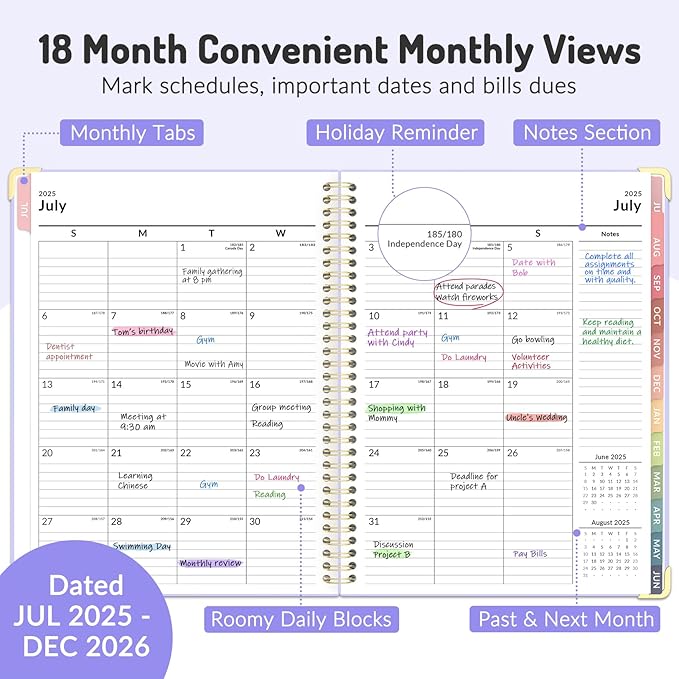 Jul 2025 -Dec 2026 Planner, Forvencer Academic Planner 2025-2026, 18 Month Daily Planner, 8.5" x 11", Weekly & Monthly Agenda Book, Hardcover Calendar Book, School Supplies for Student,Beige
