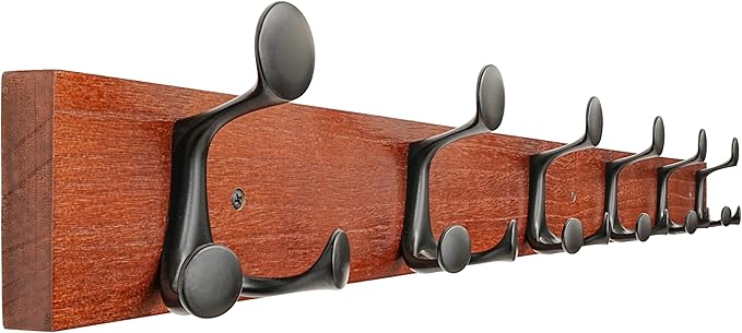 SKOLOO 39-Inch Cherry Wood Coat Rack Wall Mount with 6 Triple Hooks - Ideal for Family Entrances, Classrooms, and Pet Supplies Storage - Perfect Coat Hooks for Wall