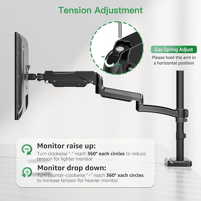 MOUNT PRO Single Long Monitor Arm, 13 to 32 inch Computer Monitor Desk Mount, Extra Long Adjustable Screen Stand, Tall Display Mount with Tilt, Swivel, Rotation, Hold up to 19.8lbs, VESA 75/100mm
