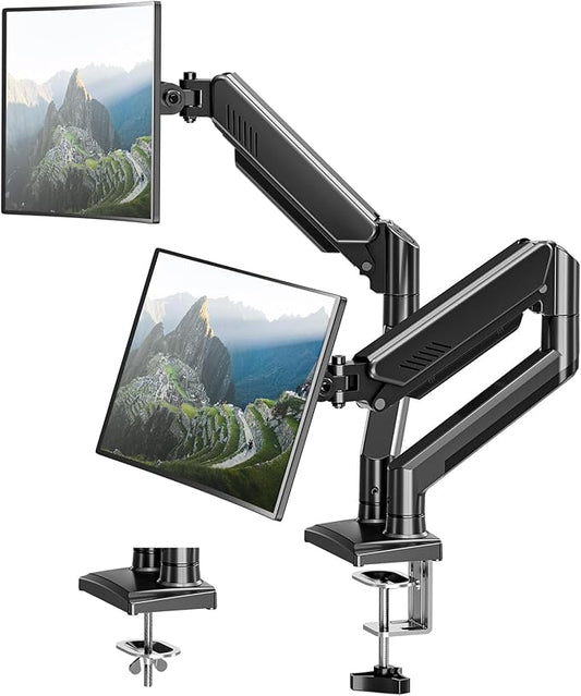 Dual Monitor Desk Mount - Adjustable Monitor Arm for 2 Monitors up to 32 inches/19.8 lbs, Double Monitor Desk Stand VESA Bracket with C-Clamp & Grommet Mounting, Swivel Computer Screen Mount, Freelift