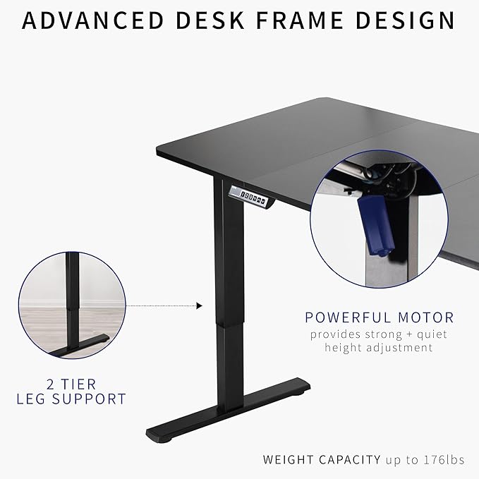 VIVO Electric 71 x 30 in Rustic Standing Desk, Memory Height Adjustment, 1B Series, Black and Vintage Brown Top, White Frame, DESK-KIT-1W7BN