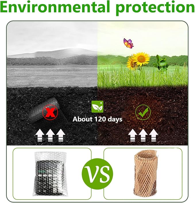 Honeycomb Packing Paper,12" W x 200' L Bubble Cushioning Wrap for Moving,Products & Gifts Wrapping Paper,Recyclable and Biodegradable Cushioning Packing Material with 20 Fragile Sticker Labels