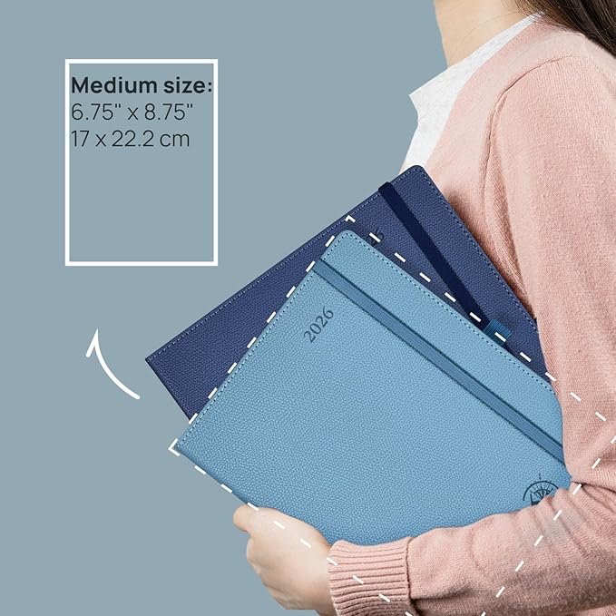 POPRUN Weekly Planner 2026 Calendar (Medium 6.75" x 8.75") 12 Months Notebook with Horizontal Layout, Leather Hardcover, Inner Pocket, 100GSM Thick Paper, Pen Holder - Lavender