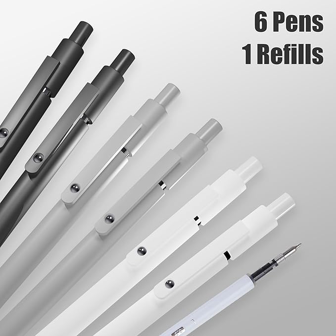 KALARA Aesthetic Gel Ink Pens, 0.5mm Fine Point for Smooth Writing, 6 Pens + 1 Refill No Smear & Bleed Quick Dry, Retractable, Ideal for Journaling and Note-Taking, Stylish Office and School Supplies