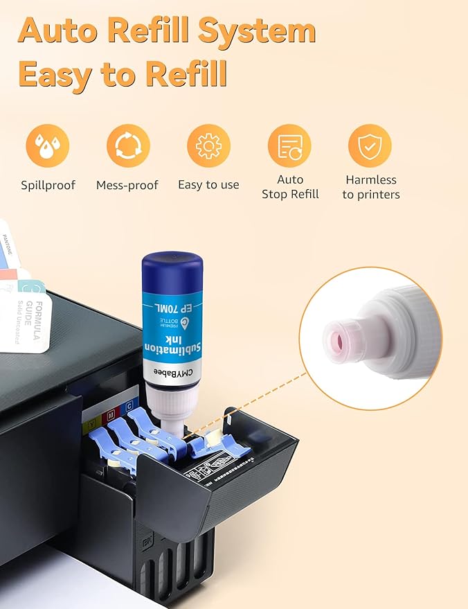 CMYBabee Sublimation Ink Refill Bottles Compatible for Epson Printers ET2800 ET15000 ET8550 ET2400 ET4800 ET2850 ET2803 ET3830 ET3850 ET4850 Heat Press Transfer on Mugs T-Shirts(4 Pack)