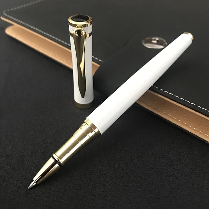 HSK Luxury Ballpoint Pens gift Pen Black Refill Line width 0.5mm,Best Ball Pen Gift Set for Men & Women Professional Executive,Office,Nice Pens Classy Gift Box (White)