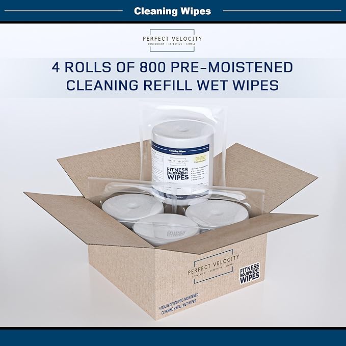 Fitness Gym Equipment Wipes - 4 Rolls of 800 Pre-Moistened Cleaning Refill Wet Wipes - For Upwards and Downwards Dispensers
