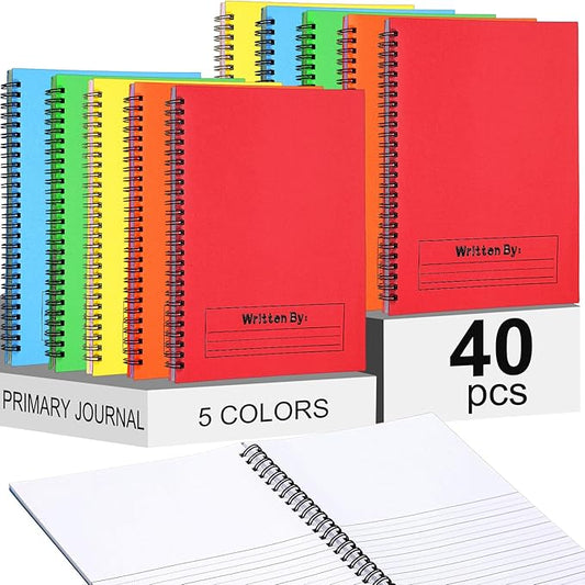 Henoyso 40 Pcs 100/50 Sheets Primary Composition Notebook K-2 Bulk Spiral Primary Journal Drawing Handwriting Practice for Kids Kindergarten 1st 2nd Back to School Supplies (Bright Color,50 Sheets)