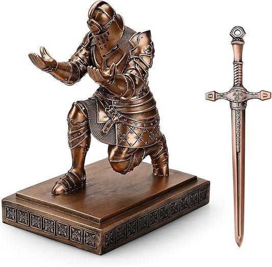 King's Guard Knight Pen Holder Pen Stand Desk Organizers and Accessories Resin Pencil Holder as Gift for Office and Home (Copper)