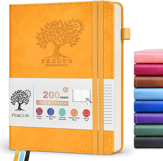 Lined Journal Notebook for Men & Women,200 Pages A5 Hardcover Leather Notebook (5.9"x8.5"), Travel Journal for Work, School, Business Writing, Note Taking, Notepad Diary (Yellow)