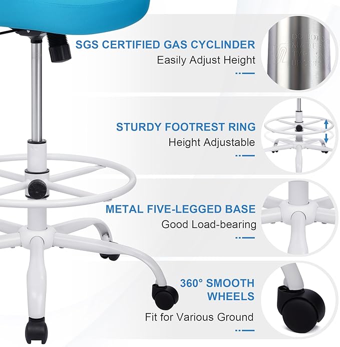 HYLONE Tall Drafting Chair Standing Desk Chair with Flip-Up Armrests, Adjustable Height Ergonomic Office Chair with Footrest Ring - High Stool Chair for Standing Desk (Blue)