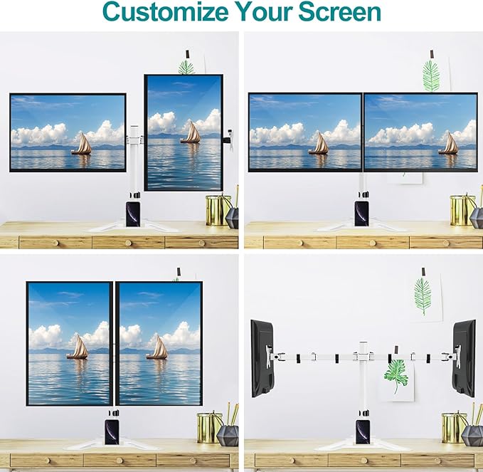 MOUNT PRO Dual Monitor Stand, Free-Standing Full Motion Monitor Desk Mount Fits 2 Screens up to 27 inches,17.6lbs with Height Adjustable, Swivel, Tilt, Rotation, VESA 75x75 100x100,White