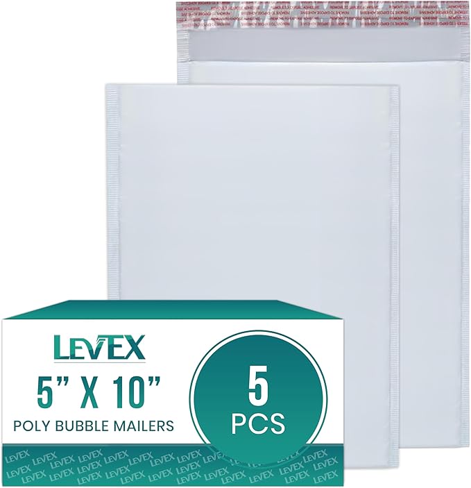 Levex - #00 5" x 10" [5 Pack] Poly Bubble Mailers, Padded Envelope Mailers, Packing Envelope & Mailing Bags for Shipping