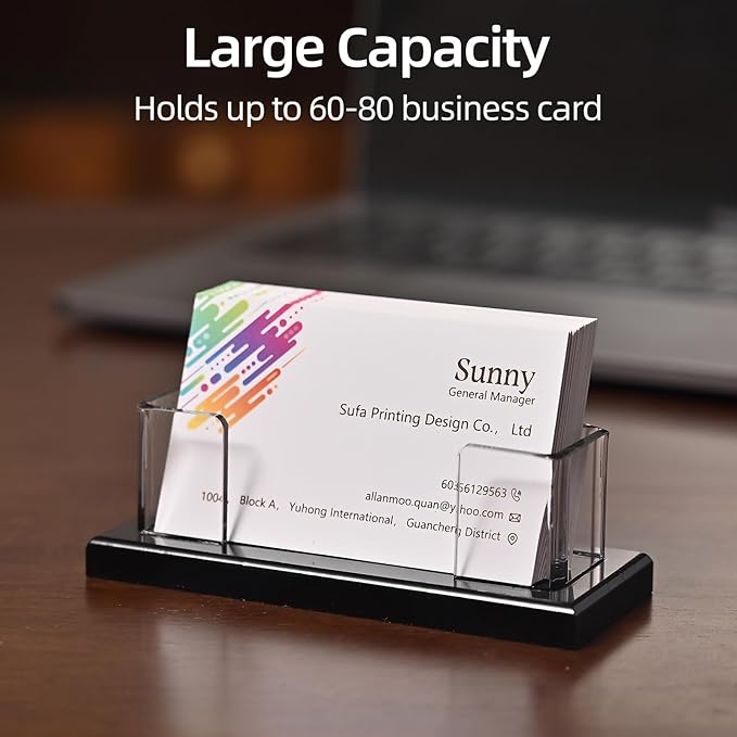 PecMuikee Business Card Holder for Desk，Acrylic Business Card Display Stand,Multiple Business Card Holders for Office, Exhibition, Home, Restaurant 1Slot 2 Pcs