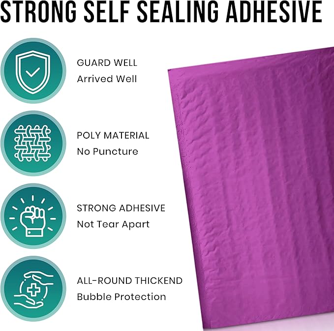 Levex - #0 6" x 10" [5 Pack] Purple Poly Bubble Mailers, Padded Envelope Mailers, Packing Envelope & Mailing Bags for Shipping