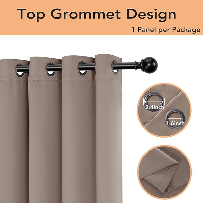 BONZER Room Divider Curtain Total Privacy Wall Noise Reducing Wide Blackout Curtains for Patio Sliding Glass Door, 108L x 70W Inch (9L x 5.8W ft), 1 Panel, Khaki