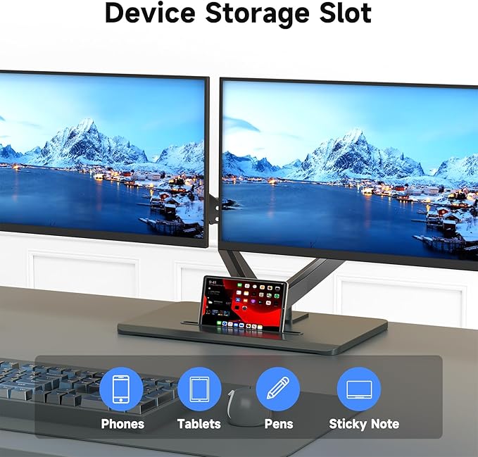 suptek Dual Monitor Mount Gas Spring Monitor Arm Desk Stand with Base,Free Standing Pneumatic Height Adjustable Monitor Stand for 17 to 32 inch,Holds up to 22 lbs,Black(ML8SP)