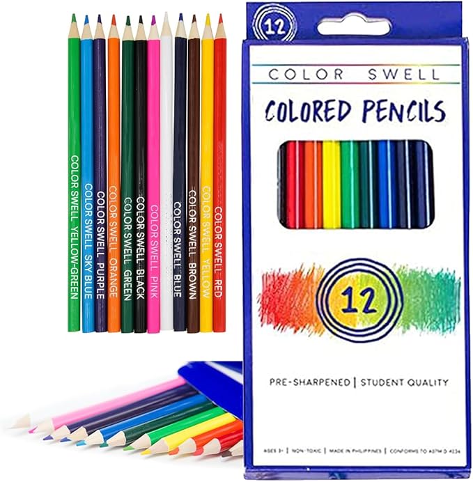 Color Swell Bulk Colored Pencils – 12 Sets, 144 Pre-Sharpened Assorted Vibrant Colors – Ideal for Kids, Teachers, and Classroom Supplies