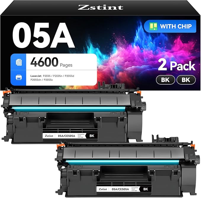 05A Black Toner Cartridge 2-Pack with Chip High Yield Replacement for HP 05A CE505A Cartridges Compatible with HP Laserjet P2035 P2035n P2055d P2055dn P2055x P2030 P2050 Series Printer Ink All-in-One