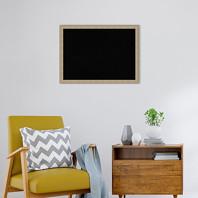 Amanti Art Black Cork Board for Wall, 22x30 Vision Board with Champagne Frame, Medium Corkboard Office Decor for Home Organization, Traditional Corkboard Pinboard to display items for home