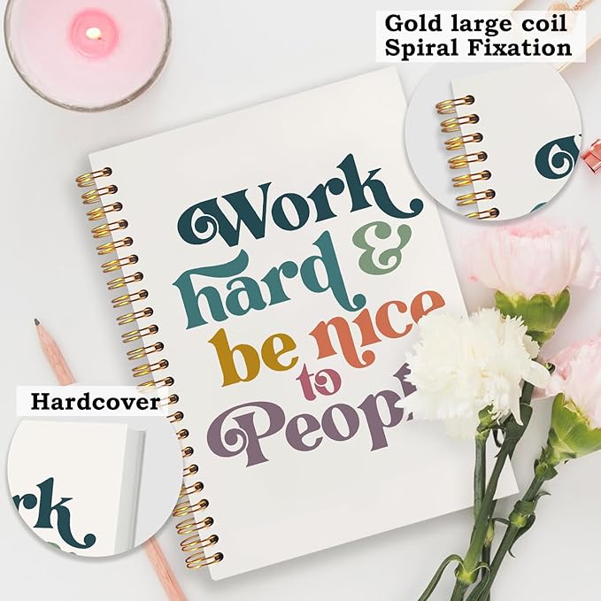 SNNDER Work Hard and Be Nice To People Motivational Journal Notebook, Inspirational Affirmation Journal for Women, Encouragement Kindness Gifts Hardcover Spiral Notebooks 5.5x8.3 Inch