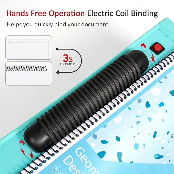 SAMHONG Spiral Coil Binding Machine - Electric Coil Inserter & 20-Sheet Punch (Letter/A4/A5) | 46 Fully Disengaging Dies | Adjustable Margins | Bind up to 440 Sheets | Free Coil Spines & Plier