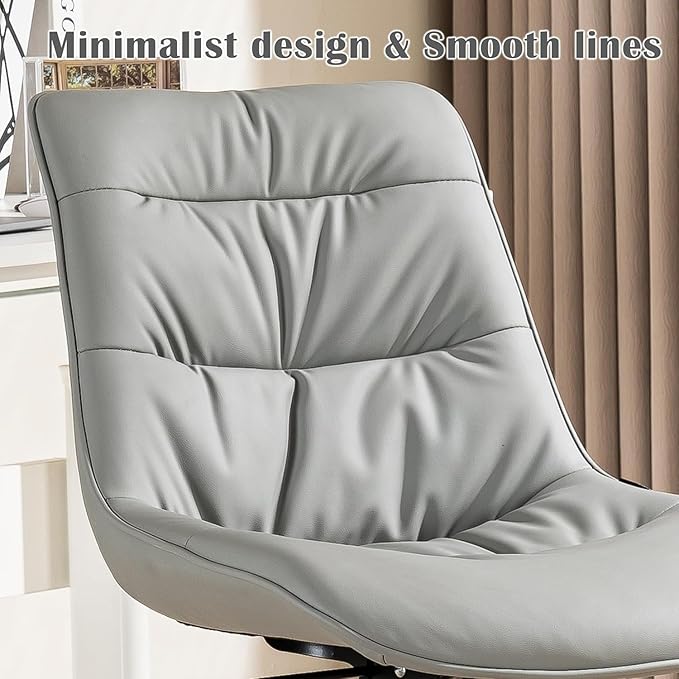Kidol & Shellder Faux Leather Office Chair, Adjustable Swivel Height Task Chair, Rolling Wheels & Soft Backrest - Armless Ergonomic Desk Chair for Home, Office,Vanity,Gaming（Gray）