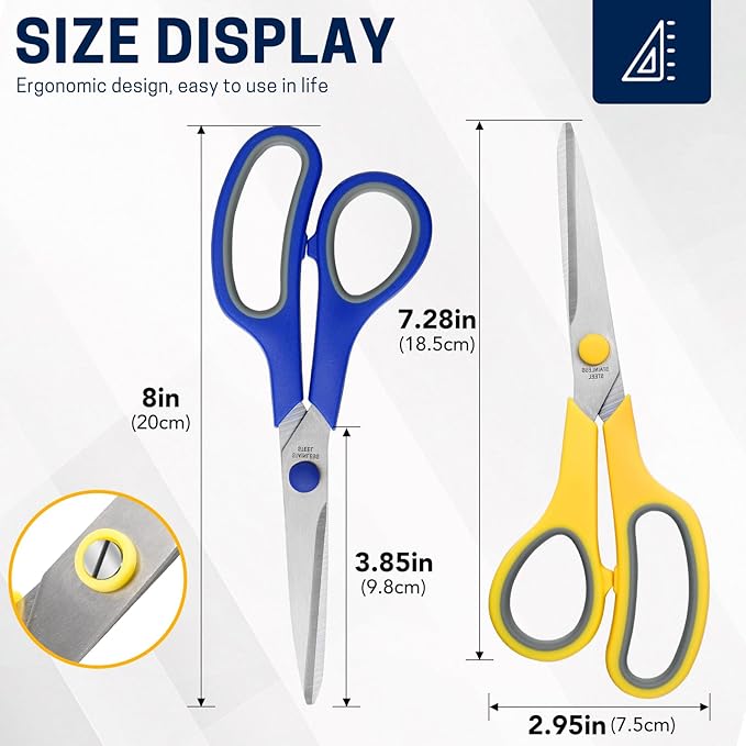 36 Packs 8" Multipurpose Scissors, Ultra Sharp Blade Shears, Comfort-Grip Handles, Sturdy Sharp Scissors for Office Home School Sewing Fabric Craft Supplies, Right/Left Handed