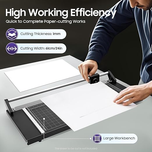 Rotary Trimmer Paper Cutter, 24Inch Manual Paper Trimmer for Crafting, Heavy Duty Rotary Papers Cutter Slider, Self-Sharpening Professional Cutting for Offices, Schools and Crafts