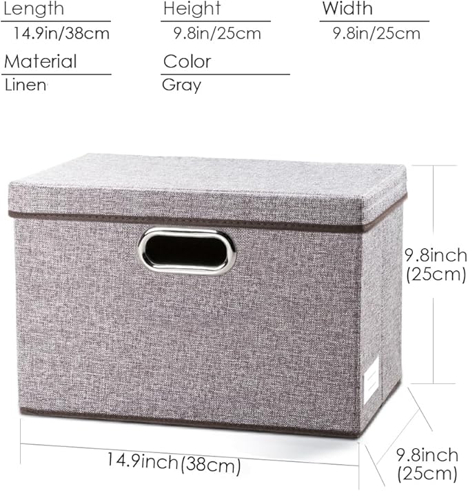 PRANDOM Foldable Storage Boxes with Lids [3-Pack] Linen Fabric Collapsible Storage Bins Organizer Containers Baskets Cube with Cover for Home Bedroom Closet Office Nursery (14.9x9.8x9.8)