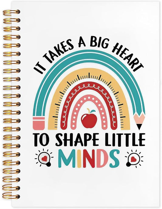 SNNDER Boho Rainbow Teacher Notebook Journal, Teacher Appreciation Gifts, Back To School Gifts for Teachers, It Takes a Big Heart to Shape Little Minds Hardcover Spiral Notebooks 5.5x8.3 Inch