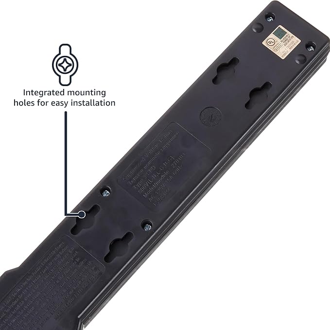Amazon Basics Surge Protector Power Strip, 6-Outlet, 790 Joules, LED Indicator, 6ft Extension Cord, 10-Pack , Black
