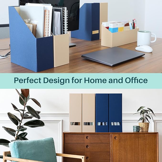 Magazine Holder - File Holder and Desk Organizer, Paperboard Book Organizer and Storage Box for Documents, Magazine Holder Rack for Classroom, Home, and Office (Latte Brown, 2-Pack)